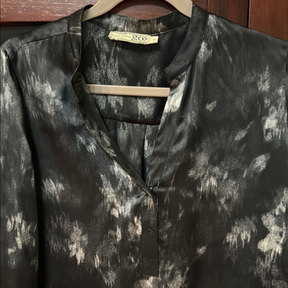 GO BY GO SILK Black and Gray Casual Button Down Shirt
